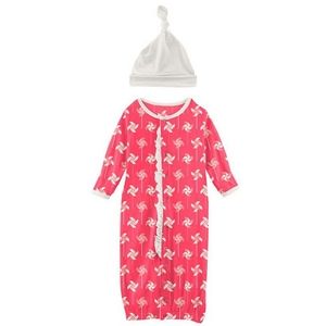 NWOT Kickee Pants Taffy Pinwheel Layette Convertible Gown & Hat, 0-3 Month
